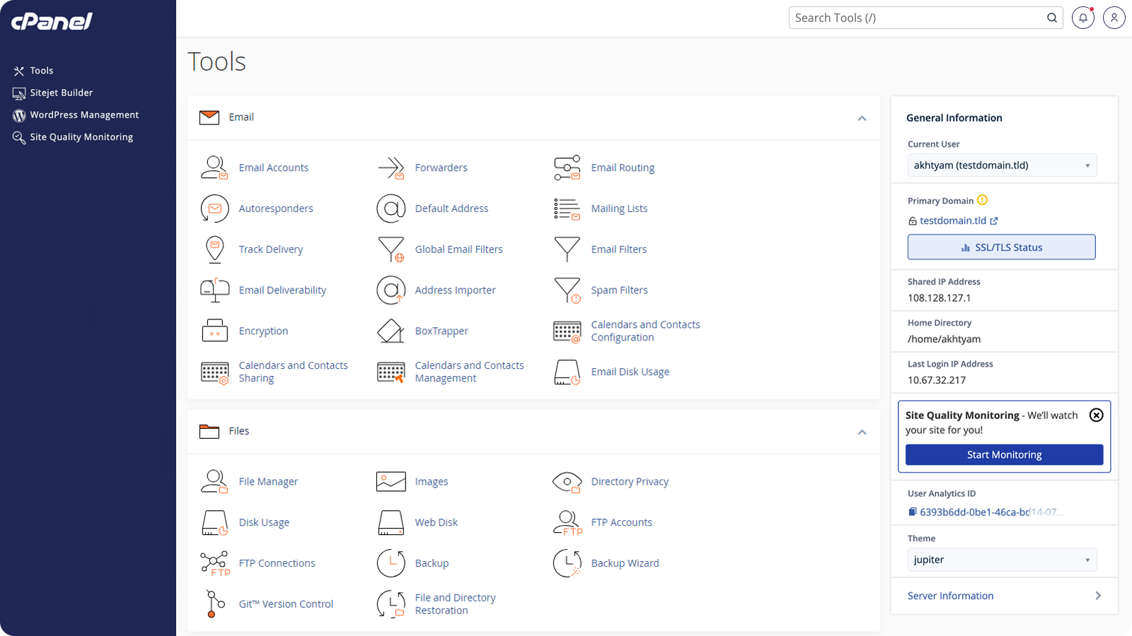 cPanel Dashboard Tools