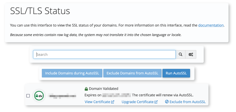 cPanel SSL/TLS Screenshot